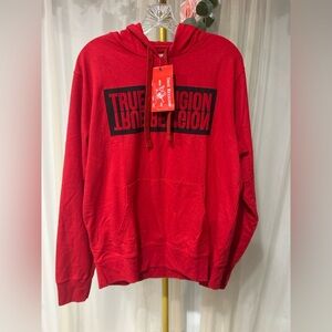 True Religion Red Logo Pullover Hoodie Graphic Sweatshirt Size L NWT